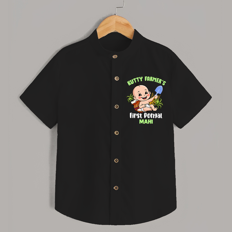 Little Farmer's Delight - My First Pongal Shirt for Boys With Name - BLACK - 0 - 6 Months Old (Chest 23")