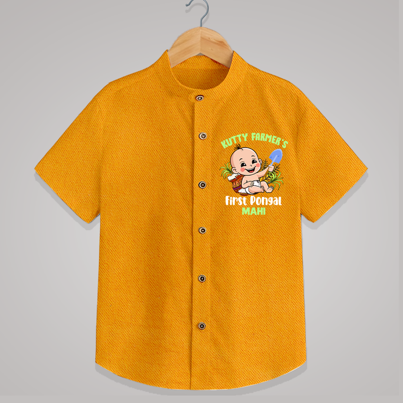 Little Farmer's Delight - My First Pongal Shirt for Boys With Name - CHROME YELLOW - 0 - 6 Months Old (Chest 23")