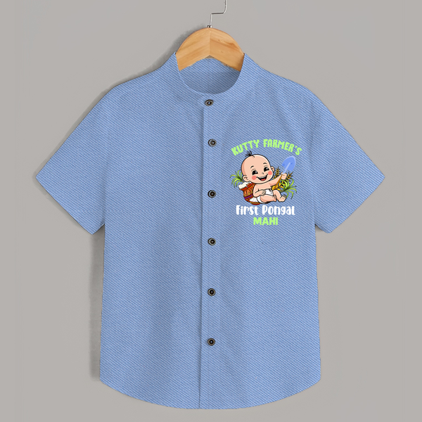 Little Farmer's Delight - My First Pongal Shirt for Boys With Name - SKY BLUE - 0 - 6 Months Old (Chest 23")