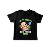 Kutty Farmer's First Pongal Personalized Kids T-Shirt - BLACK - 0-5 Months Old (Chest 17")