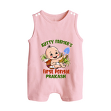 Kutty Farmer's First Pongal Personalized Kids Romper Suit - BABY PINK - 0 - 5 Months Old (Chest 18")
