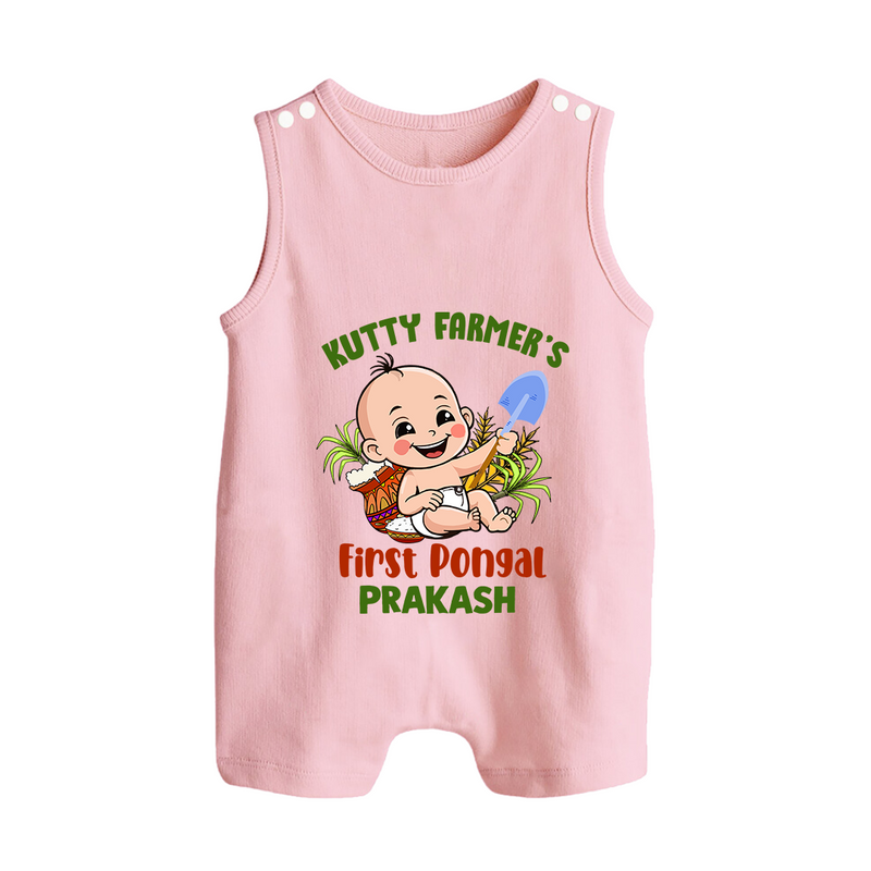 "Little Farmer's Delight - My First Pongal Romper Suit For Babies With Name" - BABY PINK - 0 - 5 Months Old (Chest 18")