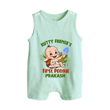 "Little Farmer's Delight - My First Pongal Romper Suit For Babies With Name" - MINT GREEN - 0 - 5 Months Old (Chest 18")