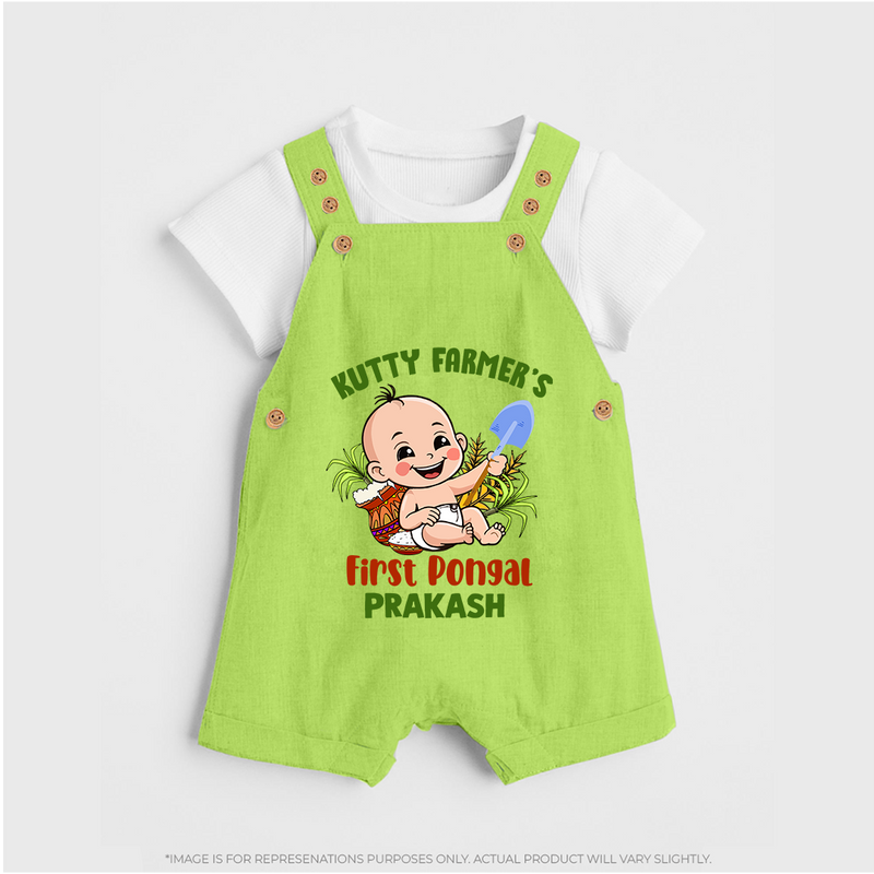 "Little Farmer's Delight - My First Pongal Dungaree Set For Kids With Name" - GREEN - 0 - 5 Months Old (Chest 18")