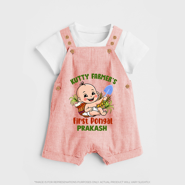 Kutty Farmer's First Pongal Personalized Kids Dungaree - PEACH - 0 - 5 Months Old (Chest 18")