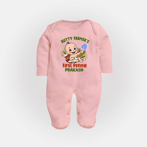 Kutty Farmer's First Pongal Personalized Kids Fullbody Suit - BABY PINK - New Born (Chest 7.5")