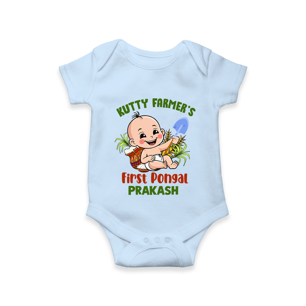 Kutty Farmer's First Pongal Personalized Kids Romper - BABY BLUE - New Born (Chest 14")