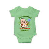 "Little Farmer's Delight - My First Pongal Romper For Babies With Name" - GREEN - 0-3 Months Old (Chest 16")