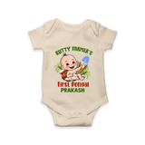 "Little Farmer's Delight - My First Pongal Romper For Babies With Name" - IVORY - 0-3 Months Old (Chest 16")