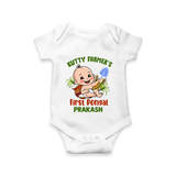Kutty Farmer's First Pongal Personalized Kids Romper - WHITE - New Born (Chest 14")