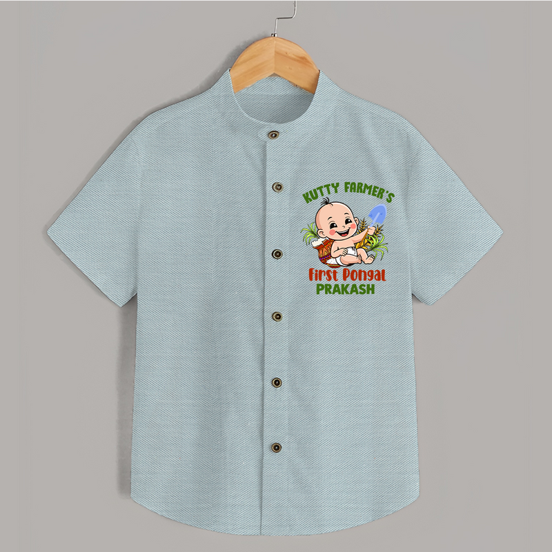 Little Farmer's Delight - My First Pongal Shirt for Boys With Name - ARCTIC BLUE - 0 - 6 Months Old (Chest 23")