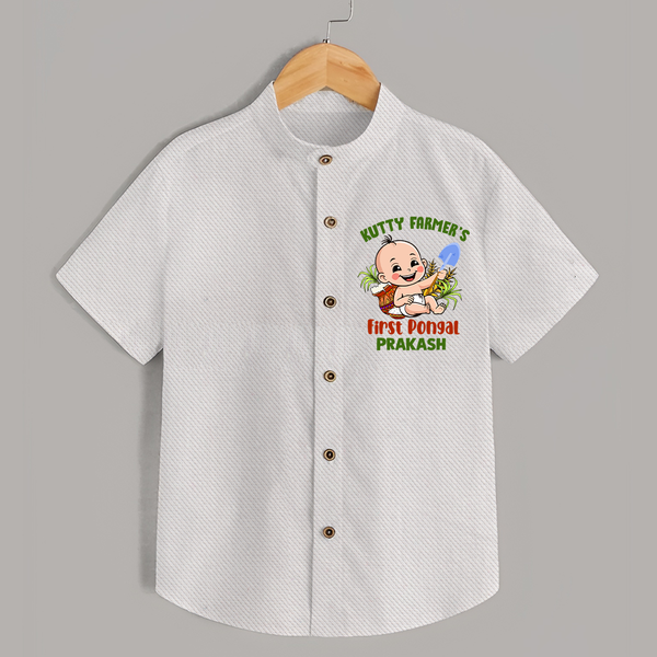 Kutty Farmer's First Pongal Personalized Kids Shirt - WHITE - 0 - 6 Months Old (Chest 23")