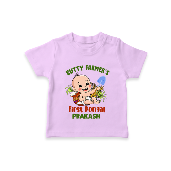 Kutty Farmer's First Pongal Personalized Kids T-Shirt - LILAC - 0-5 Months Old (Chest 17")