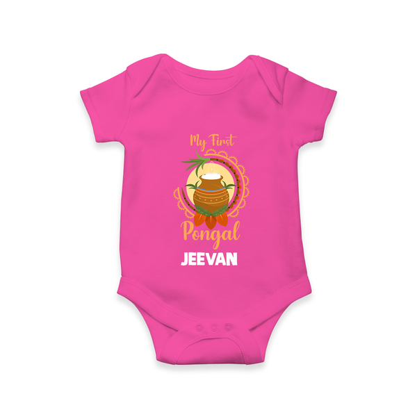 My first Pongal Pot Print – Custom Kids Romper  - HOT PINK - New Born (Chest 14")