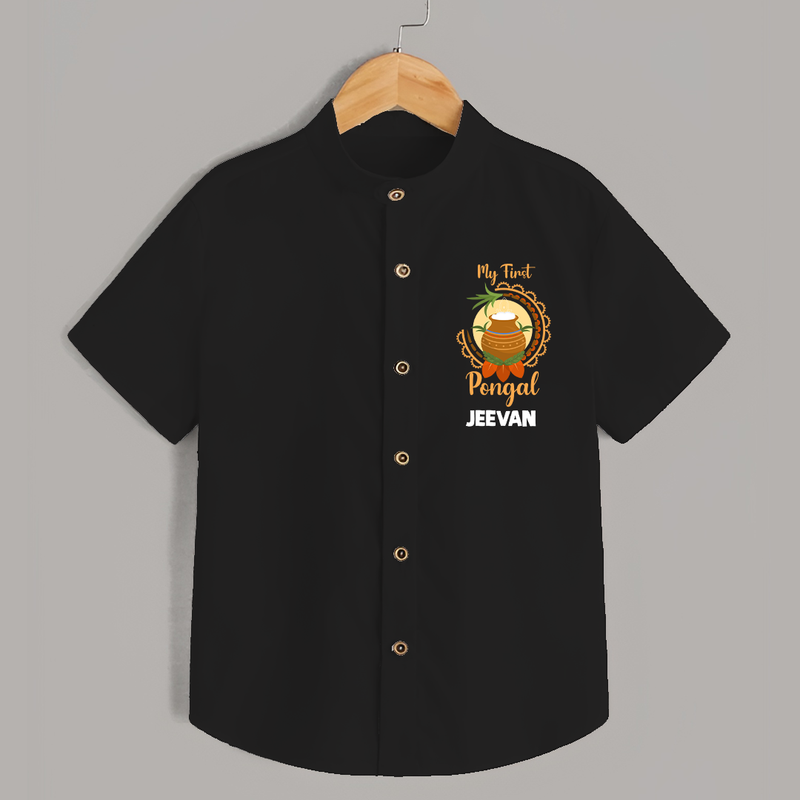 Cultural Cutie - My First Pongal Shirt for Boys With Name - BLACK - 0 - 6 Months Old (Chest 23")