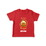 "Cultural Cutie - My First Pongal T-Shirt For Kids With Name" - RED - 0-5 Months Old (Chest 17")