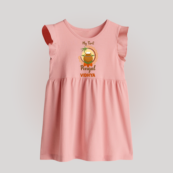 Cultural Cutie - My First Pongal Baby Frock for Babies With Name - BABY PINK - 0 - 3 Months Old (Chest 17")