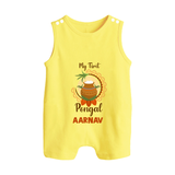 "Cultural Cutie - My First Pongal Romper Suit For Babies With Name" - PASTEL YELLOW - 0 - 5 Months Old (Chest 18")