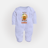 "Cultural Cutie - My First Pongal Sleep Suit For Babies With Name" - BABY BLUE - New Born (Chest 7.5")