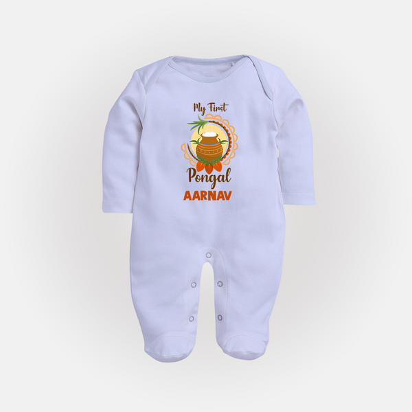 My first Pongal Pot Print – Custom Kids Fullbody Suit  - BABY BLUE - New Born (Chest 7.5")