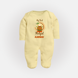 "Cultural Cutie - My First Pongal Sleep Suit For Babies With Name" - PASTEL YELLOW - New Born (Chest 7.5")