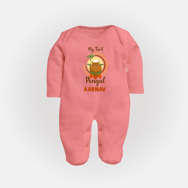 My first Pongal Pot Print – Custom Kids Fullbody Suit  - PEACH - New Born (Chest 7.5")