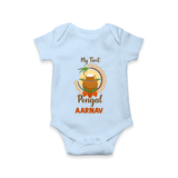 "Cultural Cutie - My First Pongal Romper For Babies With Name" - BABY BLUE - 0-3 Months Old (Chest 16")