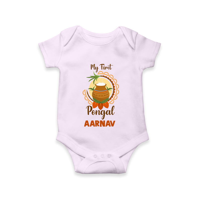 "Cultural Cutie - My First Pongal Romper For Babies With Name" - LILAC - 0-3 Months Old (Chest 16")