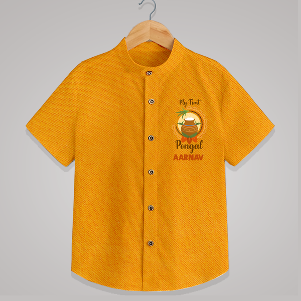 Cultural Cutie - My First Pongal Shirt for Boys With Name - CHROME YELLOW - 0 - 6 Months Old (Chest 23")