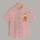 Cultural Cutie - My First Pongal Shirt for Boys With Name - PEACH - 0 - 6 Months Old (Chest 23")