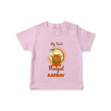 "Cultural Cutie - My First Pongal T-Shirt For Kids With Name" - PINK - 0-5 Months Old (Chest 17")