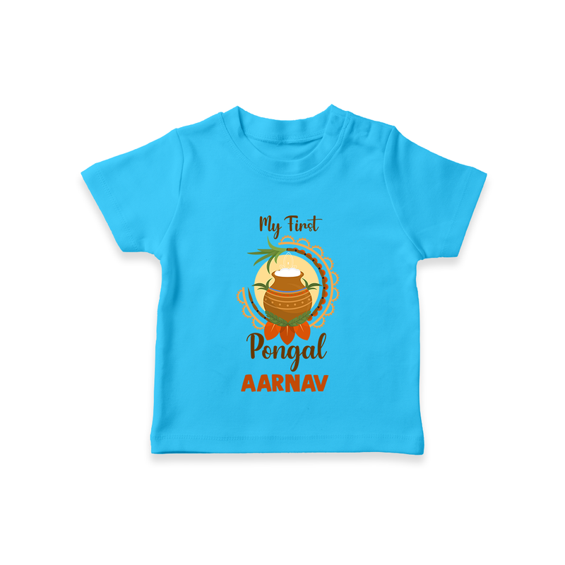 "Cultural Cutie - My First Pongal T-Shirt For Kids With Name" - SKY BLUE - 0-5 Months Old (Chest 17")