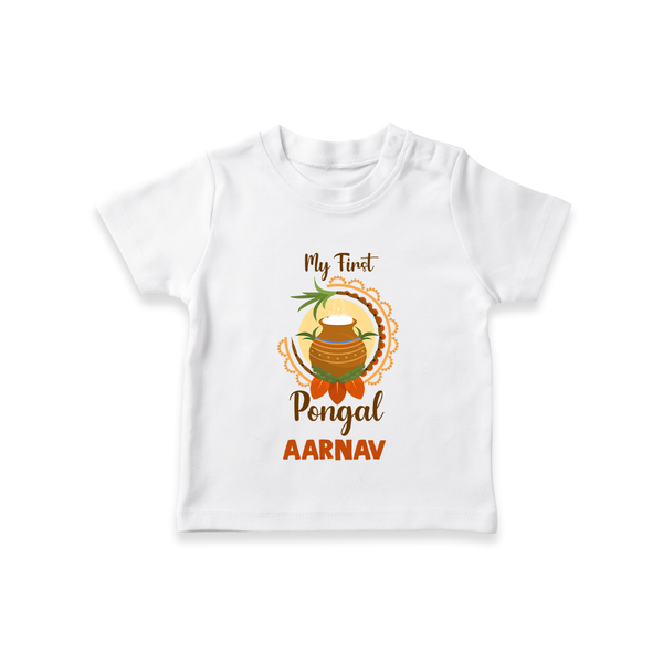 "Cultural Cutie - My First Pongal T-Shirt For Kids With Name" - WHITE - 0-5 Months Old (Chest 17")