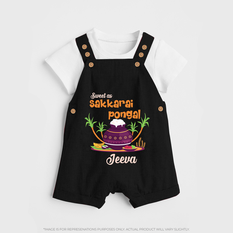 Happy Pongal - Sweet as Sakkarai Pongal  Customized Dungaree Set for Kids with Name - BLACK - 0 - 5 Months Old (Chest 18")