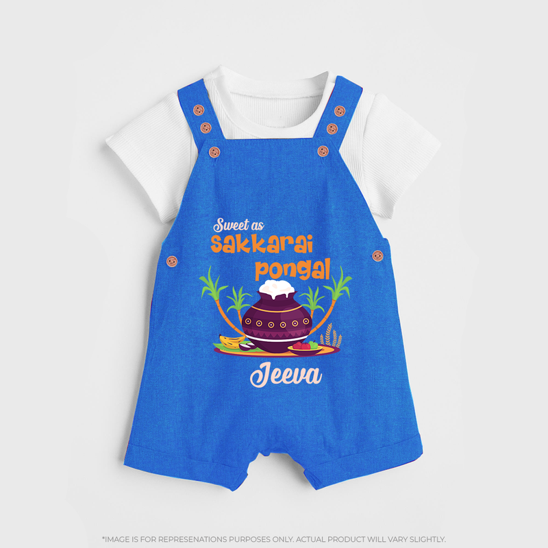 Happy Pongal - Sweet as Sakkarai Pongal  Customized Dungaree Set for Kids with Name - COBALT BLUE - 0 - 5 Months Old (Chest 18")