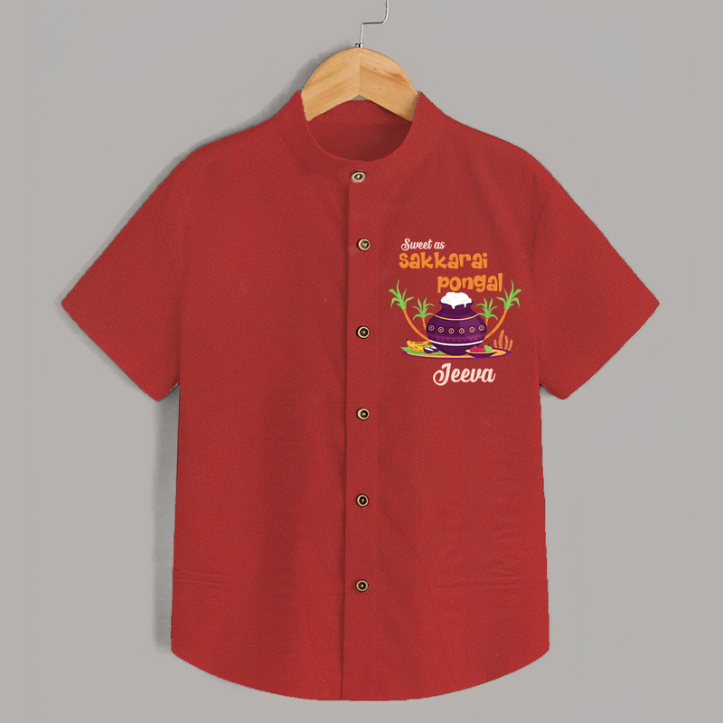 Happy Pongal - Sweet as Sakkarai Pongal  Customized Shirt for Kids with Name - RED - 0 - 6 Months Old (Chest 23")