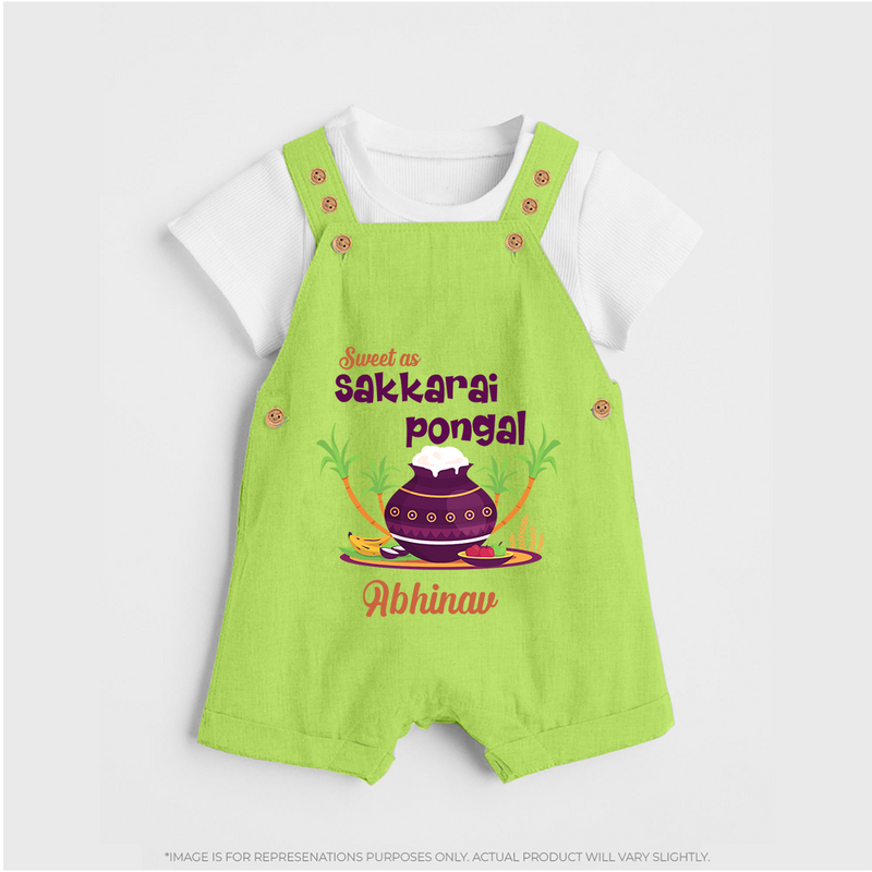 Happy Pongal - Sweet as Sakkarai Pongal  Customized Dungaree Set for Kids with Name - GREEN - 0 - 5 Months Old (Chest 18")