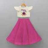 Happy Pongal - Sweet as Sakkarai Pongal  Customized Crop Top And Skirt for Kids with Name - FUSCHIA - 6 - 9 Months Old (Chest 20" , Frock Waist 20")