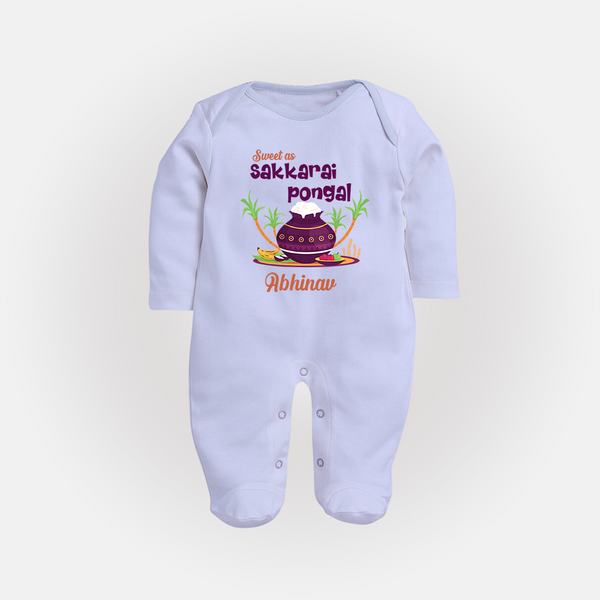 Happy Pongal - Sweet as Sakkarai Pongal  Customized Sleep Suit for Babies with Name - BABY BLUE - New Born (Chest 7.5")