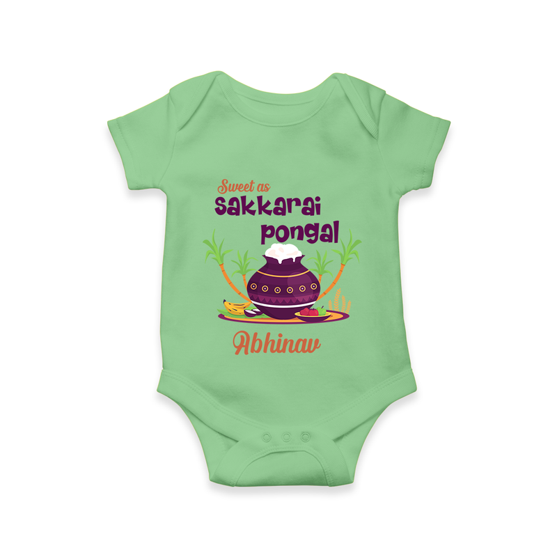 Happy Pongal - Sweet as Sakkarai Pongal  Customized Romper for Babies with Name - GREEN - 0 - 3 Months Old (Chest 16")