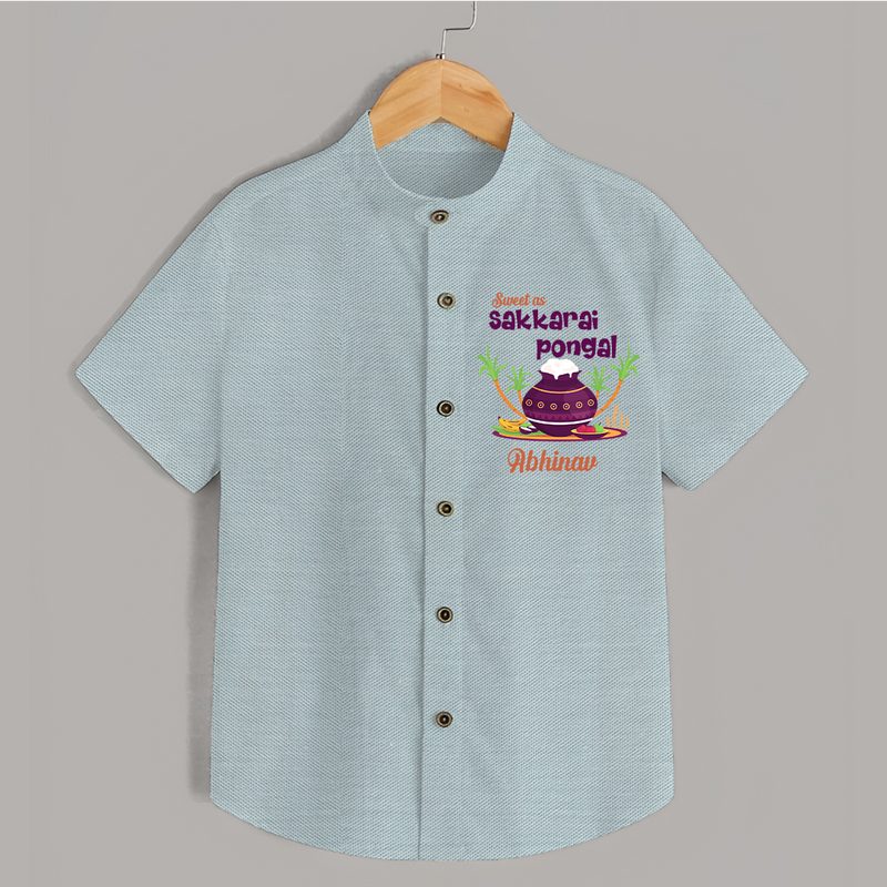 Happy Pongal - Sweet as Sakkarai Pongal  Customized Shirt for Kids with Name - ARCTIC BLUE - 0 - 6 Months Old (Chest 23")