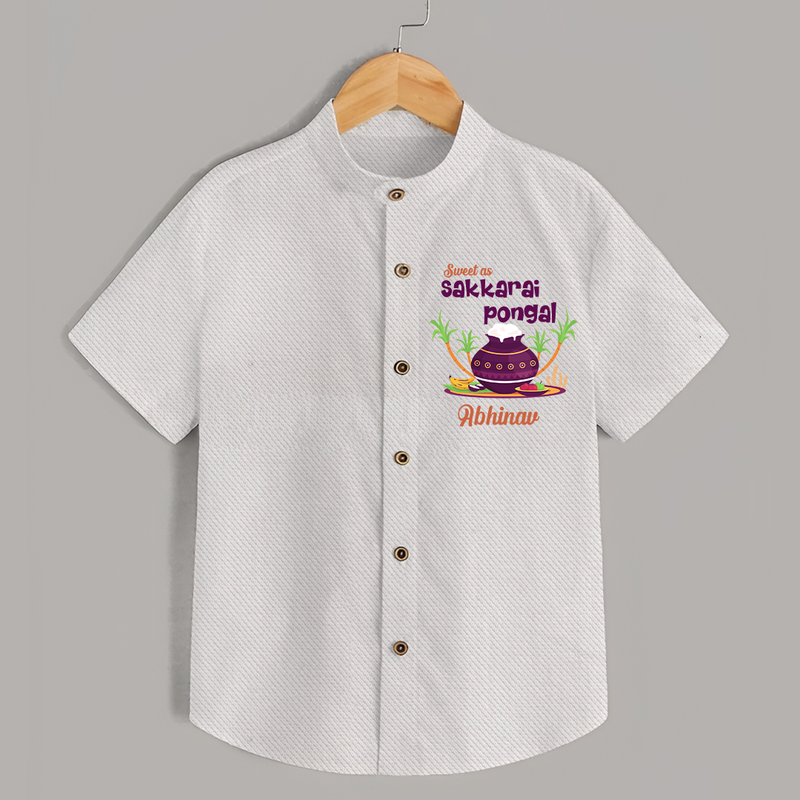 Happy Pongal - Sweet as Sakkarai Pongal  Customized Shirt for Kids with Name - WHITE - 0 - 6 Months Old (Chest 23")