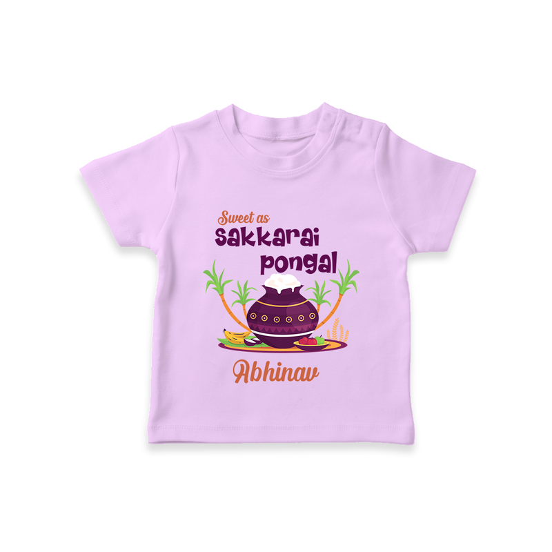 Happy Pongal - Sweet as Sakkarai Pongal  Customized T-Shirt for Kids with Name - LILAC - 0-5 Months Old (Chest 17")