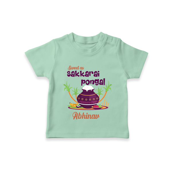 Happy Pongal - Sweet as Sakkarai Pongal  Customized T-Shirt for Kids with Name - MINT GREEN - 0-5 Months Old (Chest 17")