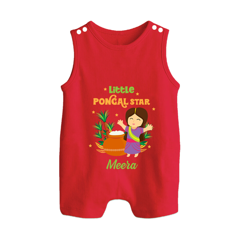 Happy Pongal - Little Pongal Star  Customized Romper Suit for Babies with Name - RED - 0 - 5 Months Old (Chest 18")