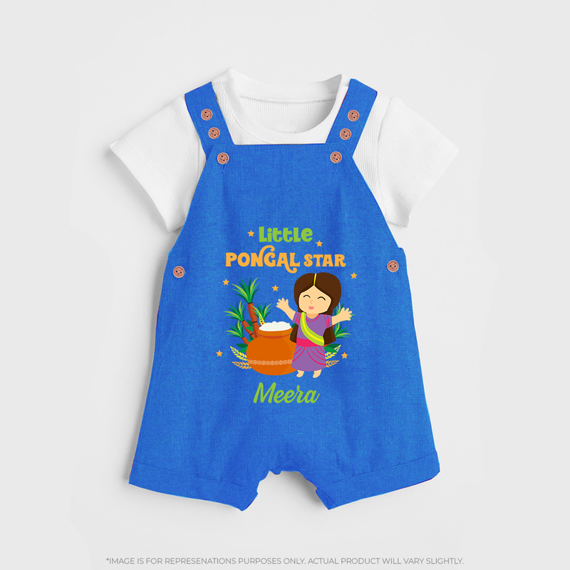 Happy Pongal - Little Pongal Star  Customized Dungaree Set for Kids with Name - COBALT BLUE - 0 - 5 Months Old (Chest 18")