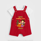 Happy Pongal - Little Pongal Star  Customized Dungaree Set for Kids with Name - RED - 0 - 5 Months Old (Chest 18")