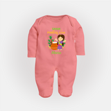 Happy Pongal - Little Pongal Star  Customized Sleep Suit for Babies with Name - PEACH - New Born (Chest 7.5")