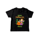 Happy Pongal - Little Pongal Star  Customized T-Shirt for Kids with Name - BLACK - 0-5 Months Old (Chest 17")