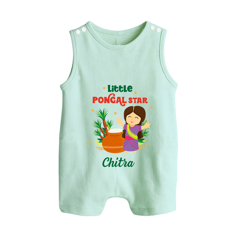 Happy Pongal - Little Pongal Star  Customized Romper Suit for Babies with Name - MINT GREEN - 0 - 5 Months Old (Chest 18")